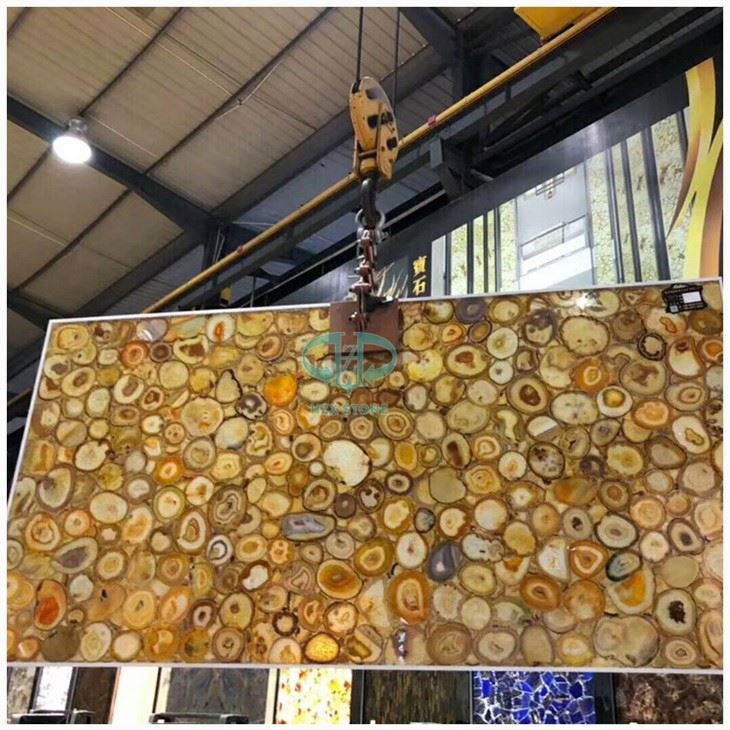 Backlit Yellow Agate Stone Slab For Countertops