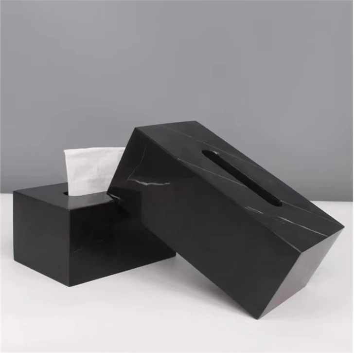 Natural Marble Black And White Root Tissue Box